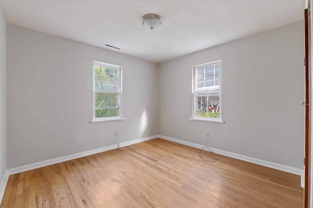 spare room featuring light hardwood / wood-style floors and a wealth of natural light