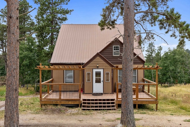 view of front of property with a deck