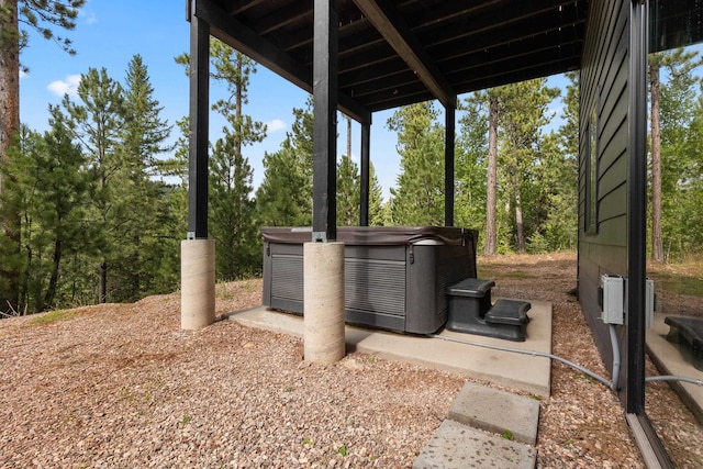 view of patio featuring a hot tub