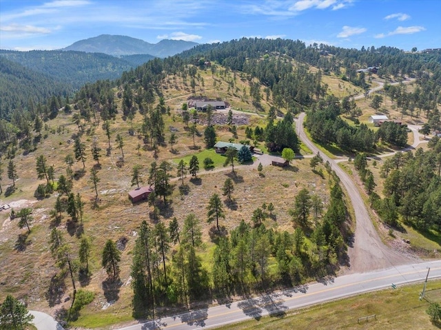 drone / aerial view featuring a mountain view