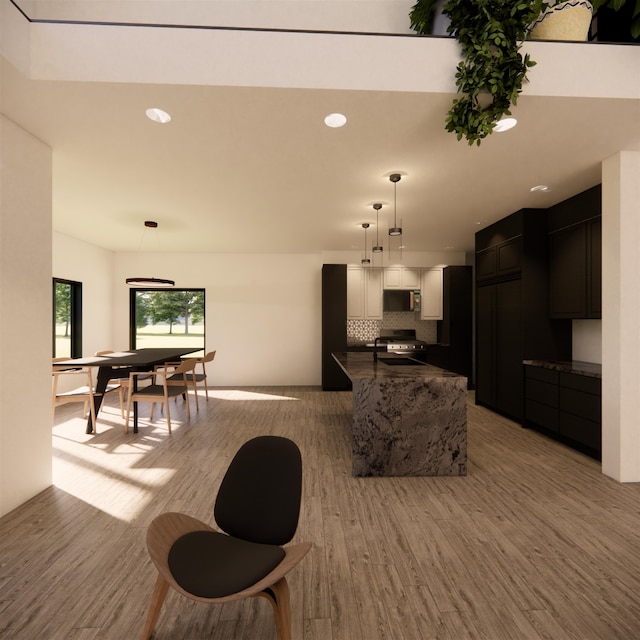 living room with light hardwood / wood-style floors