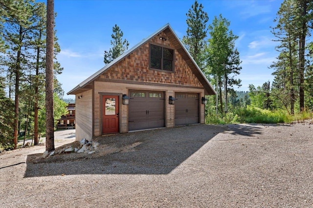 view of detached garage