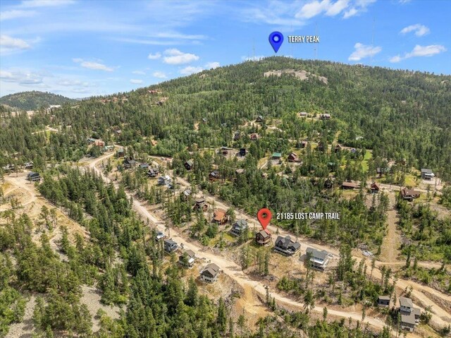 21185 Lost Camp Trl, Lead, SD 57754 - birds eye view of property featuring a mountain view and a view of trees