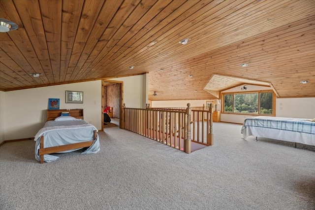 bedroom featuring wooden ceiling and lofted ceiling