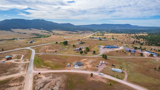 birds eye view of property with a rural view and a mountain view