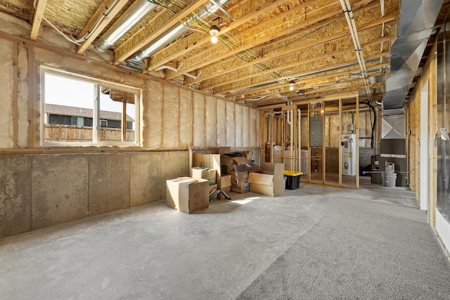 basement featuring water heater