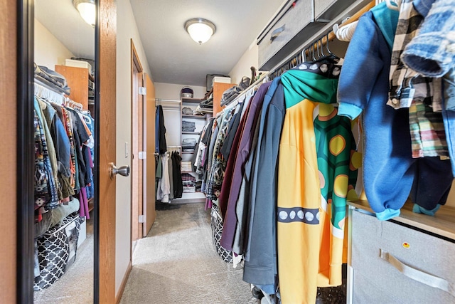 walk in closet with carpet floors