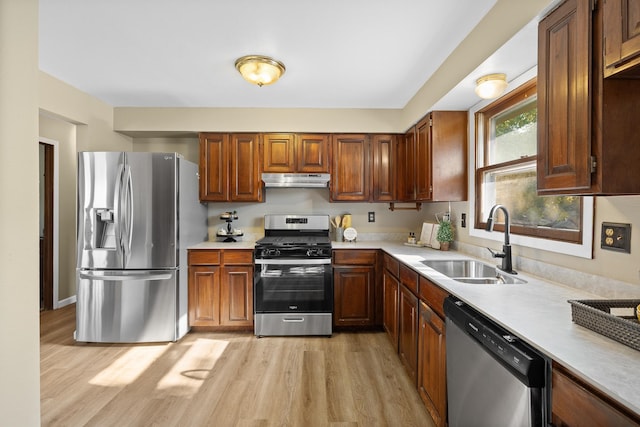 kitchen featuring light hardwood / wood-style floors, appliances with stainless steel finishes, and sink