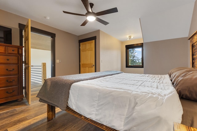 bedroom featuring ceiling fan and wood finished floors