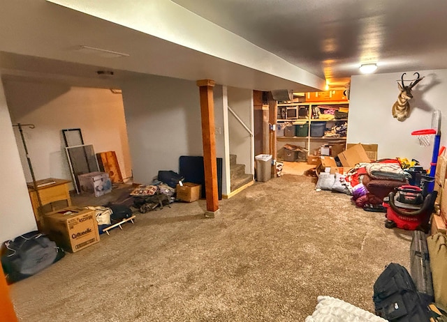 basement with carpet flooring