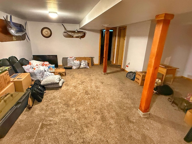 basement with carpet flooring