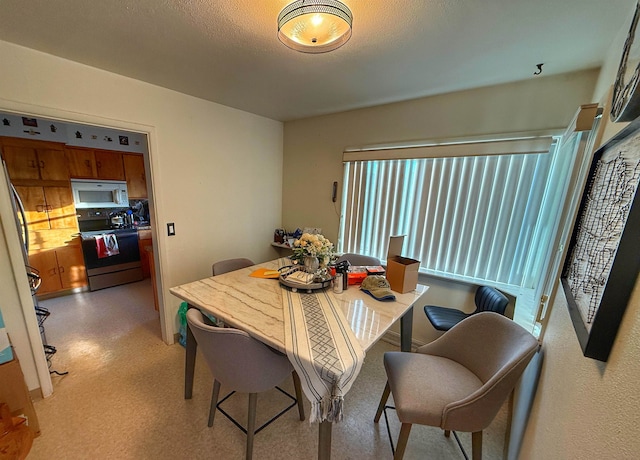 dining room with a textured ceiling