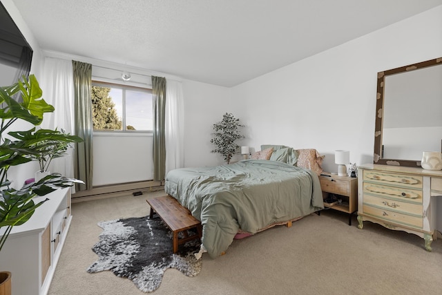 bedroom featuring light carpet