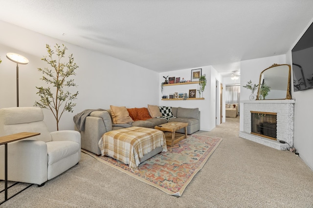 living room featuring light colored carpet