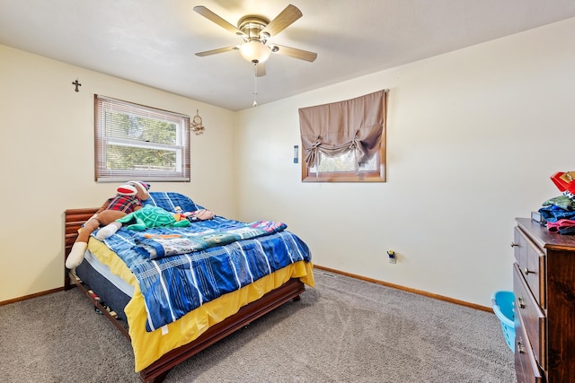 bedroom featuring carpet and ceiling fan