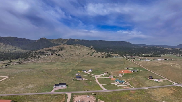 drone / aerial view featuring a mountain view