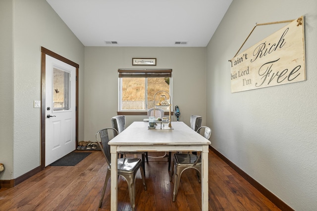 dining area with dark hardwood / wood-style flooring