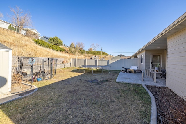 view of yard with a patio area and a trampoline