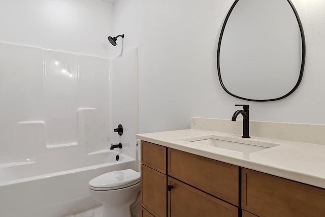 full bathroom with vanity, shower / bathtub combination, and toilet