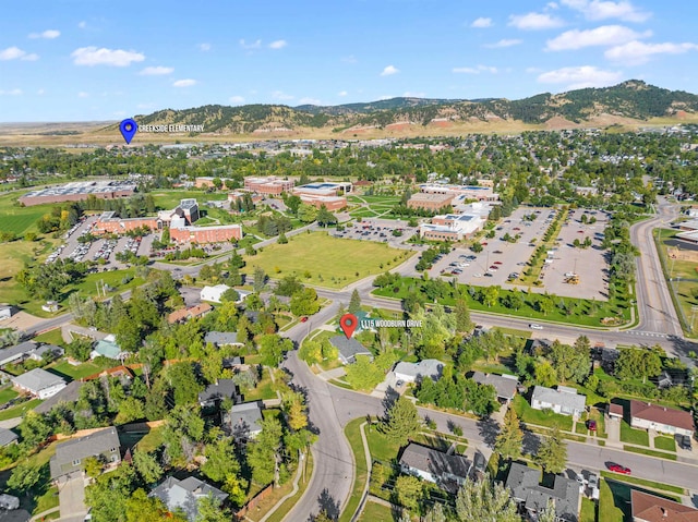 birds eye view of property with a mountain view