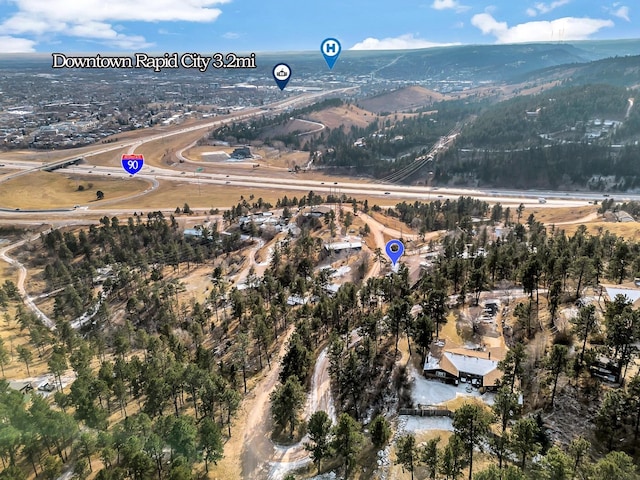 aerial view with a mountain view