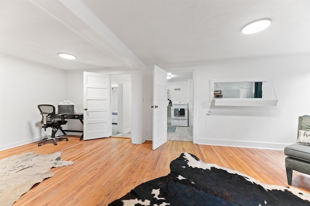 office with wood-type flooring