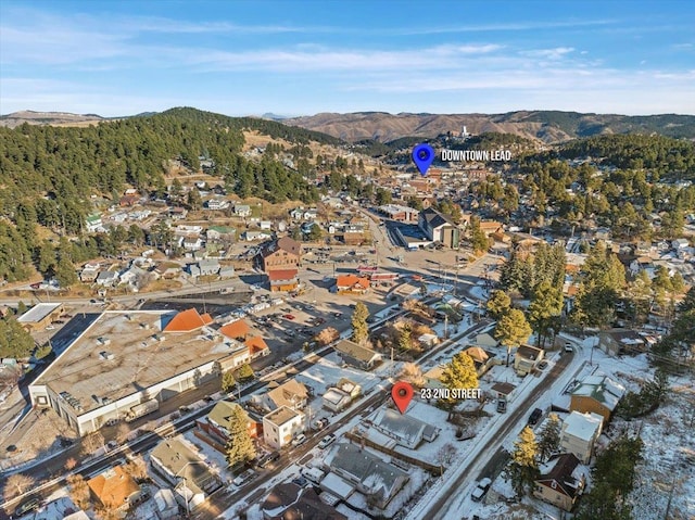 birds eye view of property with a mountain view