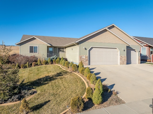 5017 Misty Woods Ln, Rapid City, SD 57701 - ranch-style home with a front yard and a garage