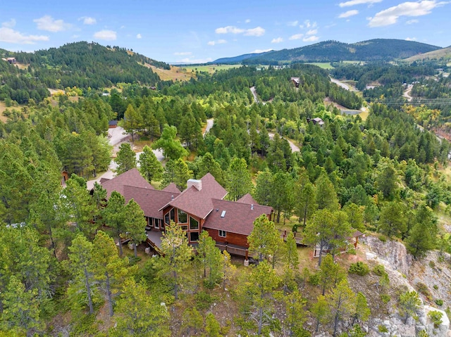 drone / aerial view featuring a mountain view