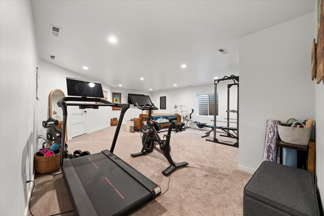 workout room with light carpet