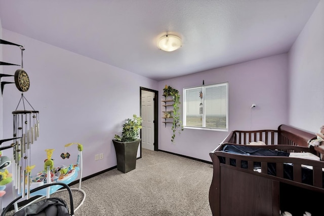 bedroom with light carpet