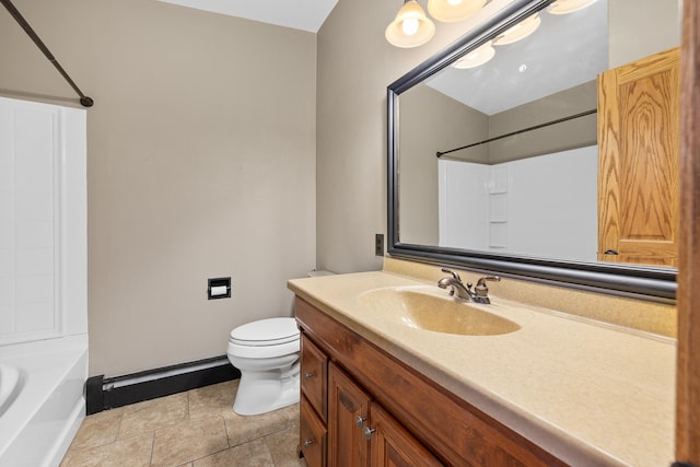 full bathroom featuring shower / washtub combination, vanity, and toilet