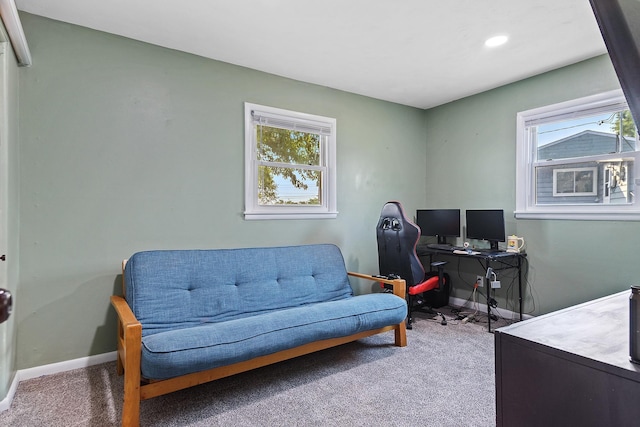 home office featuring carpet flooring and plenty of natural light