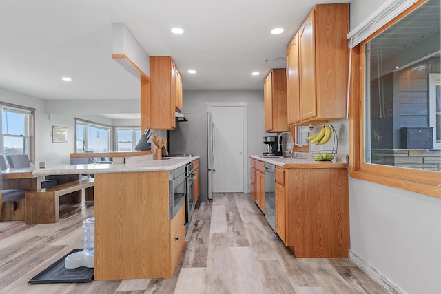 kitchen with light hardwood / wood-style floors, stainless steel dishwasher, a healthy amount of sunlight, and sink