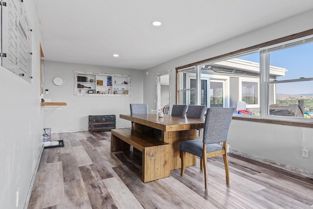 dining space with hardwood / wood-style floors