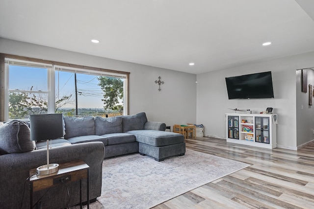 living room with light hardwood / wood-style floors