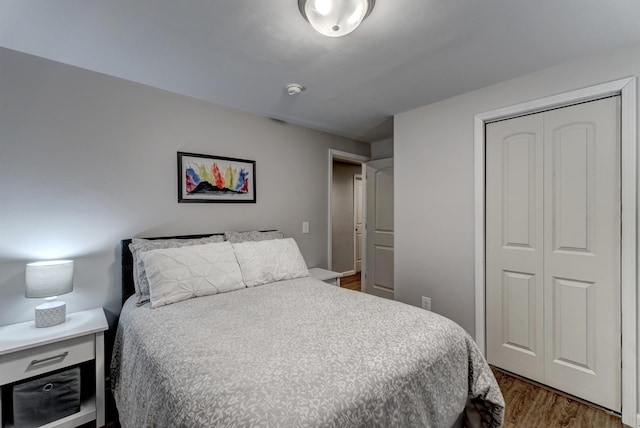 bedroom featuring a closet and dark wood-type flooring