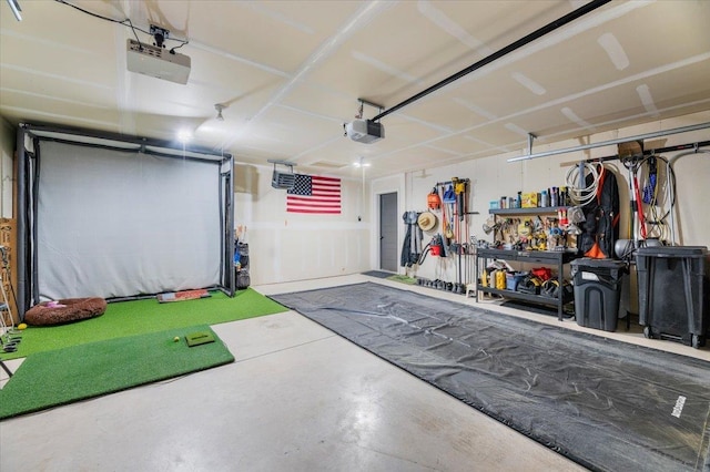 garage with a garage door opener