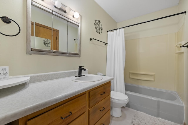 full bathroom featuring tile patterned floors, vanity, shower / tub combo, and toilet