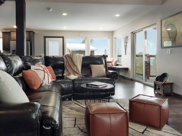 living room with light hardwood / wood-style flooring