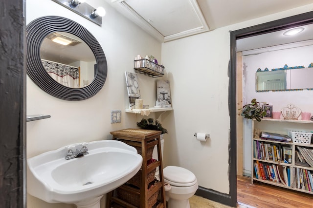 bathroom with sink, wood-type flooring, and toilet