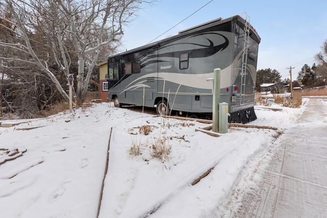 view of snow covered exterior