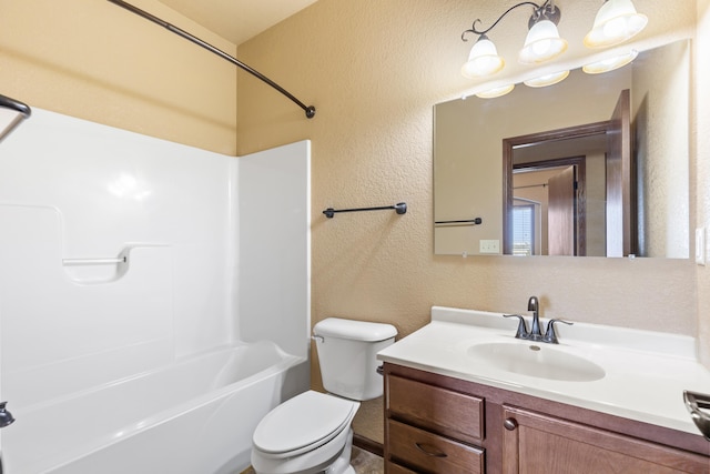 full bathroom featuring vanity, shower / bathtub combination, and toilet