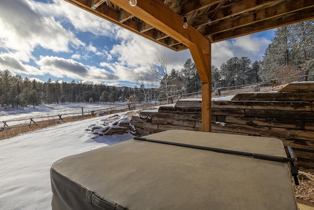 view of snow covered patio