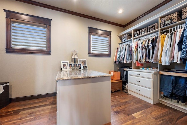 walk in closet featuring dark hardwood / wood-style flooring