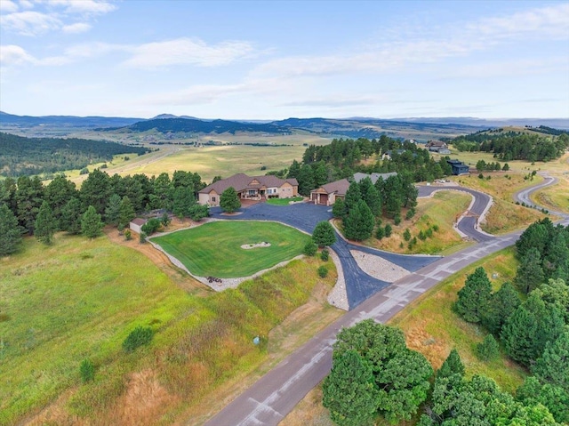 birds eye view of property with a mountain view