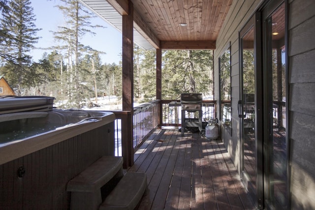 wooden terrace with grilling area