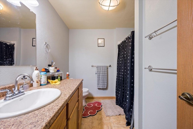 bathroom featuring vanity, hardwood / wood-style flooring, toilet, and curtained shower