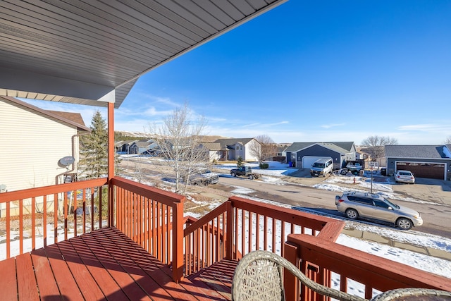 view of snow covered deck