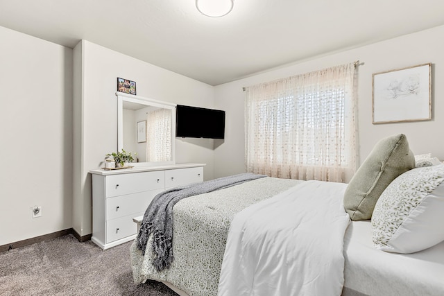 bedroom with dark carpet